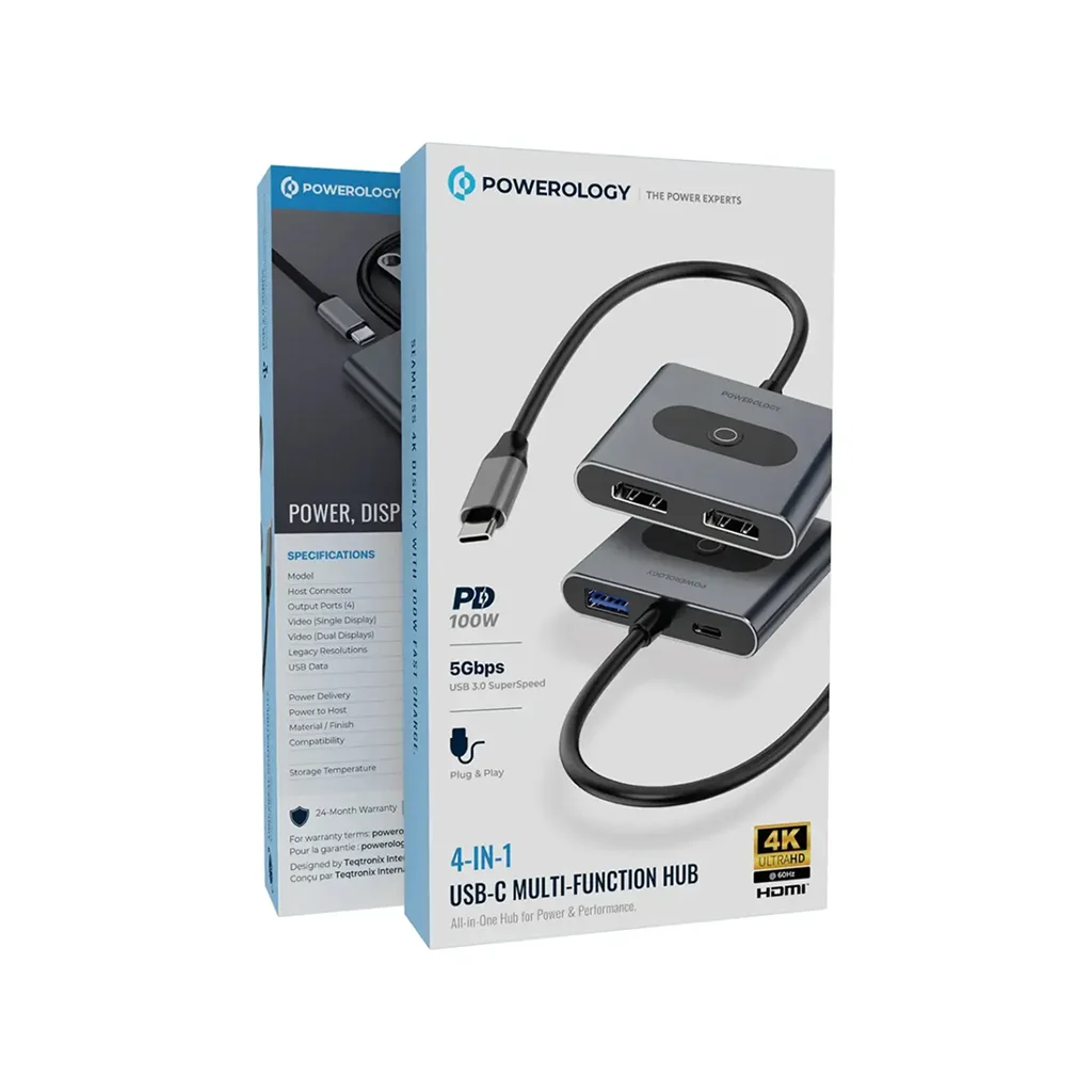 Powerology 4-In-1 USB-C Multi-Function Hub
