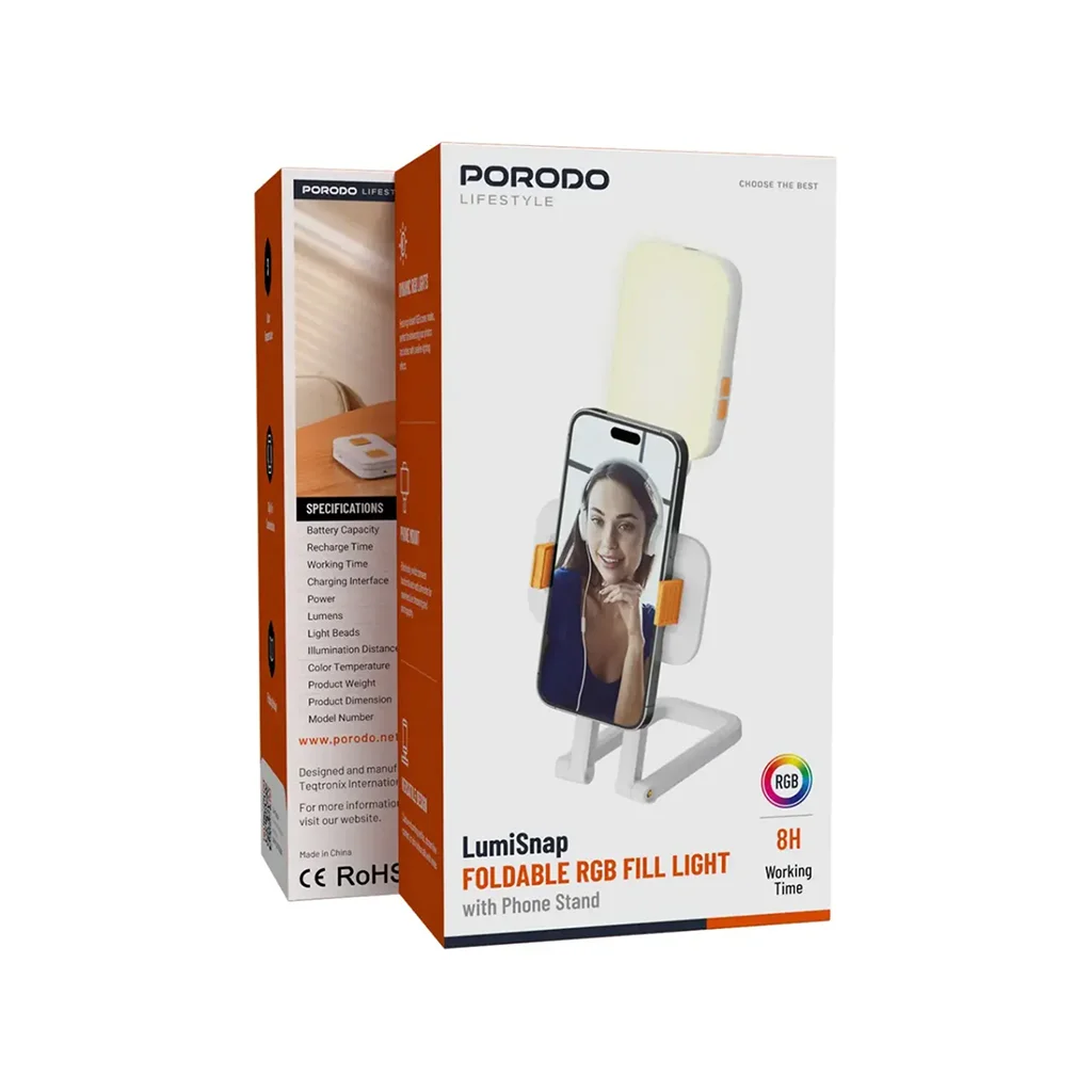 Porodo Lifestyle LumiSnap Foldable RGB Fill Light with Phone Stand
