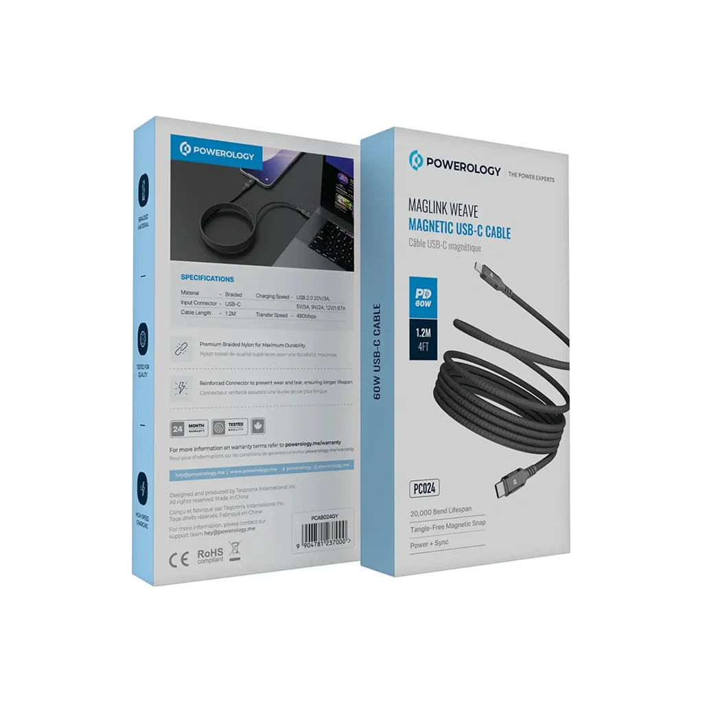 Powerology Malinka Weave Magnetic USB-C Cable PD 60W