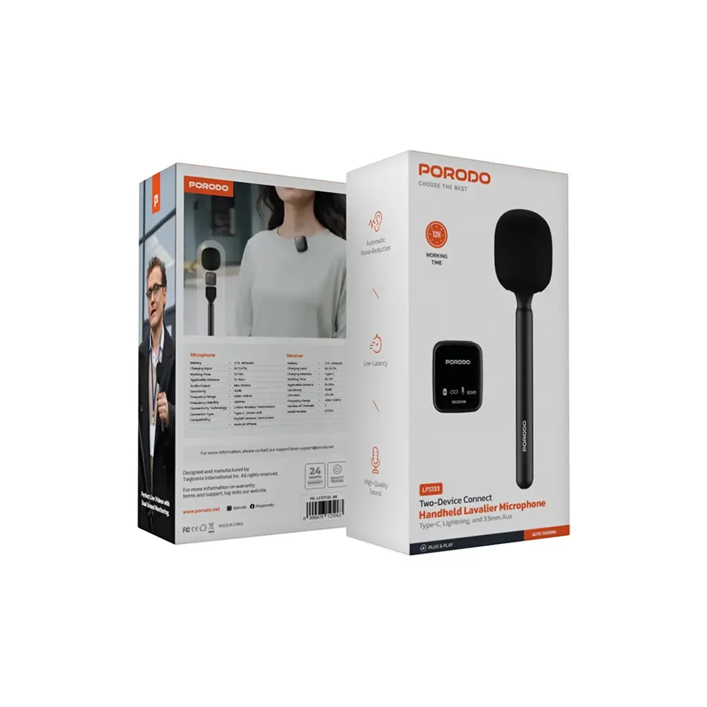 Porodo Two-Device Connect Handheld Lavalier Microphone