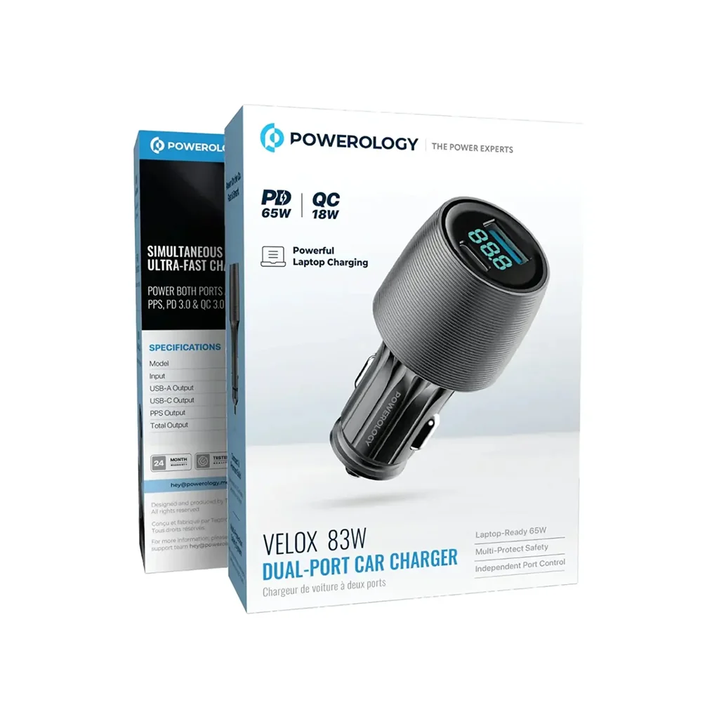 Powerology Velox 83W Dual-Port Car Charger