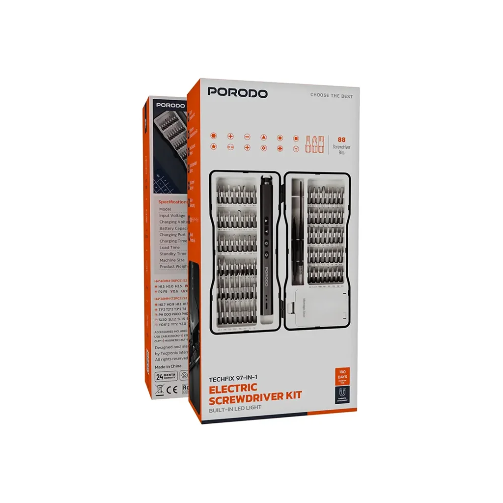 Porodo TechFix 97‑In‑1 Electric Screwdriver Kit