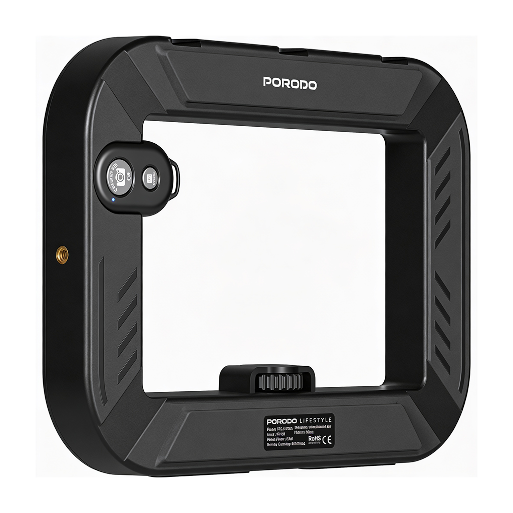 Porodo Lifestyle Handheld Ring Grip Camera & phone vlogging light with Desktop support & Phone clamp