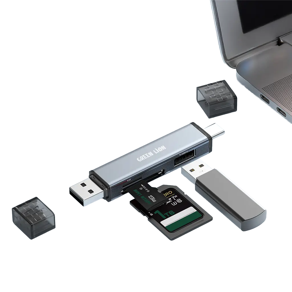 Green Lion 3 in 1 Card Reader with USB-A & USB-C Connectivity