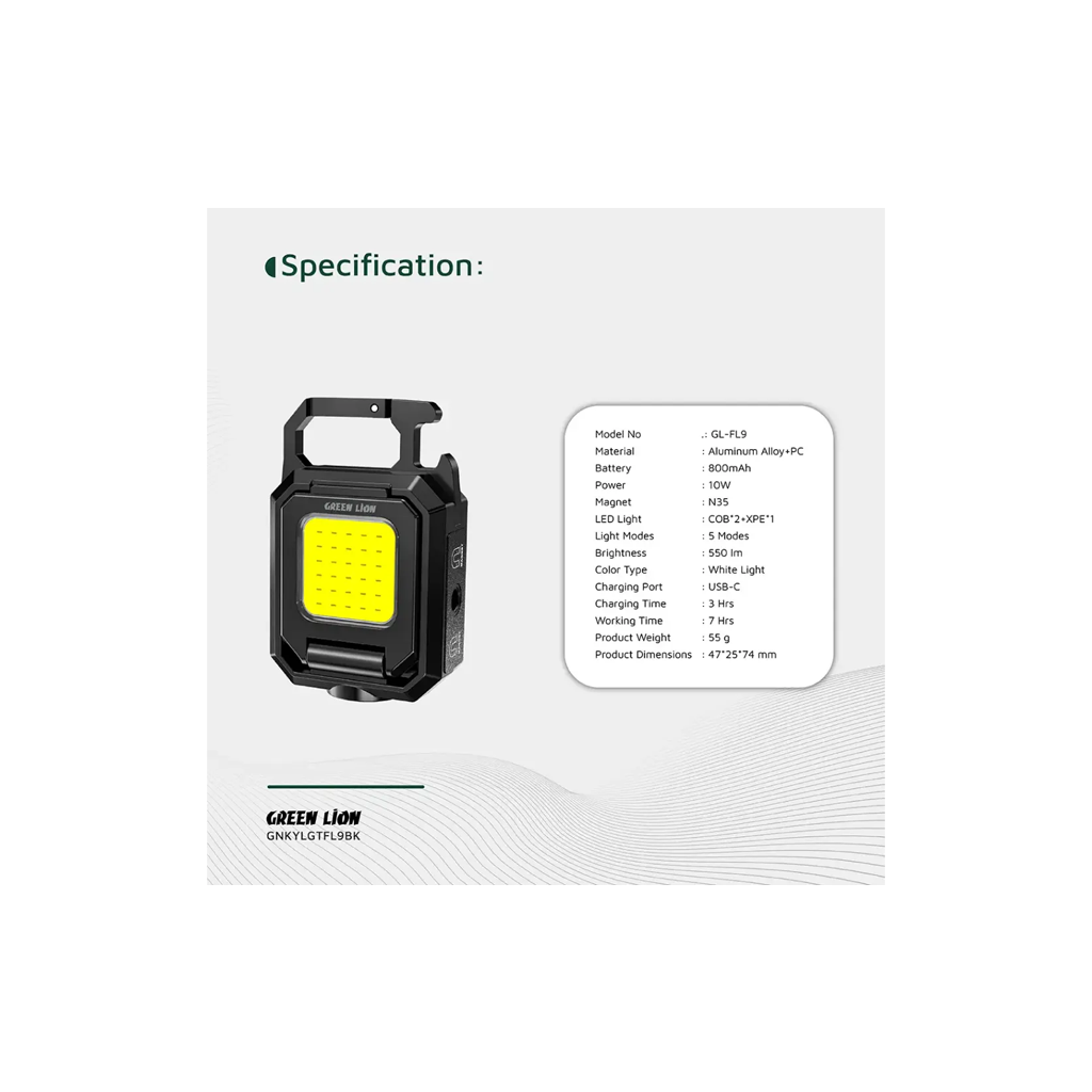 Green Lion Keychain Light with Foldable Design