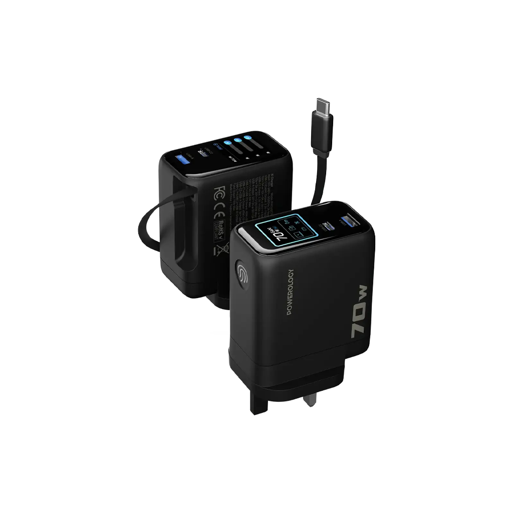 Powerology 70W TFT Adapter with Retractable Type-C Cable