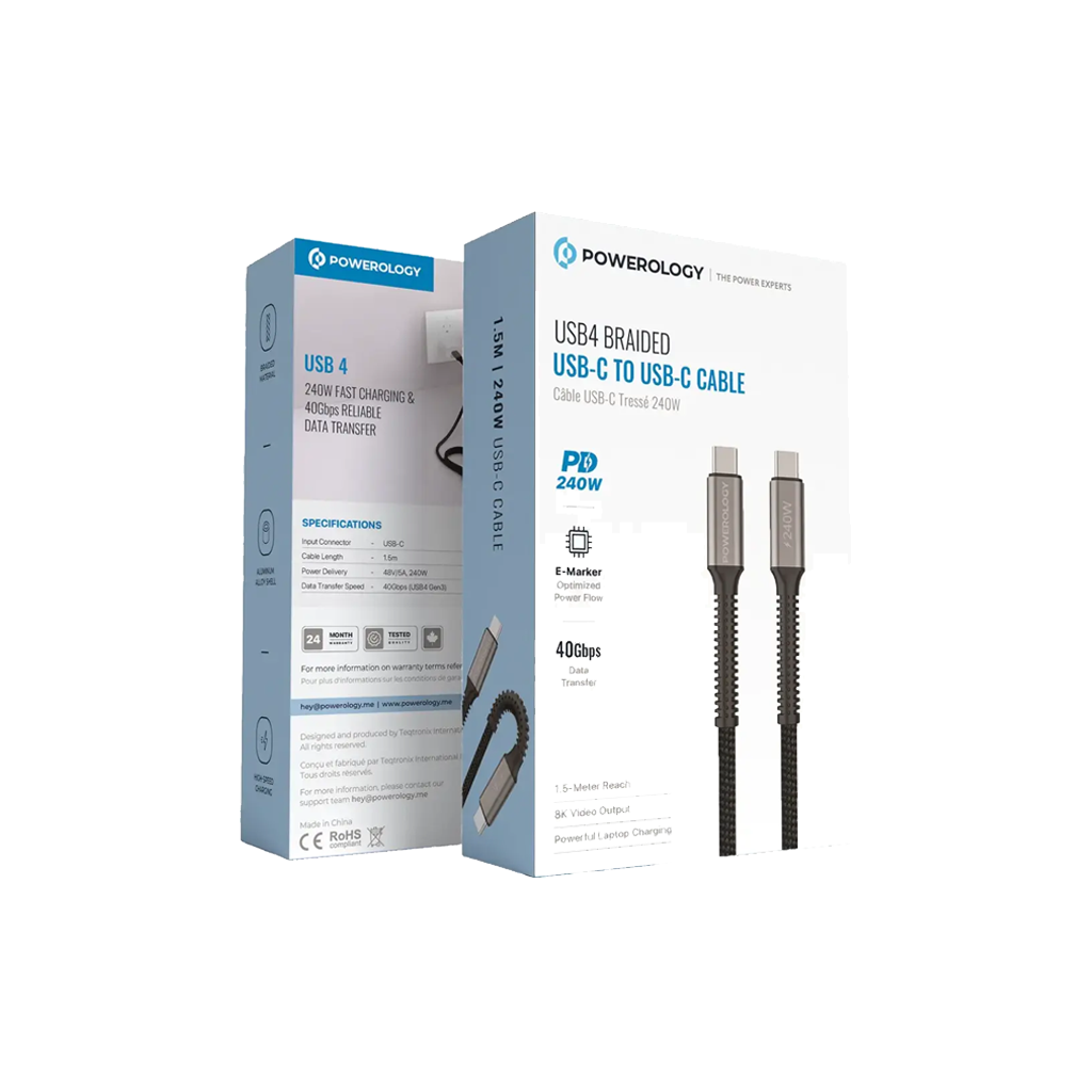 Powerology USB4 Cable with Braided USB-C to USB-C Wire