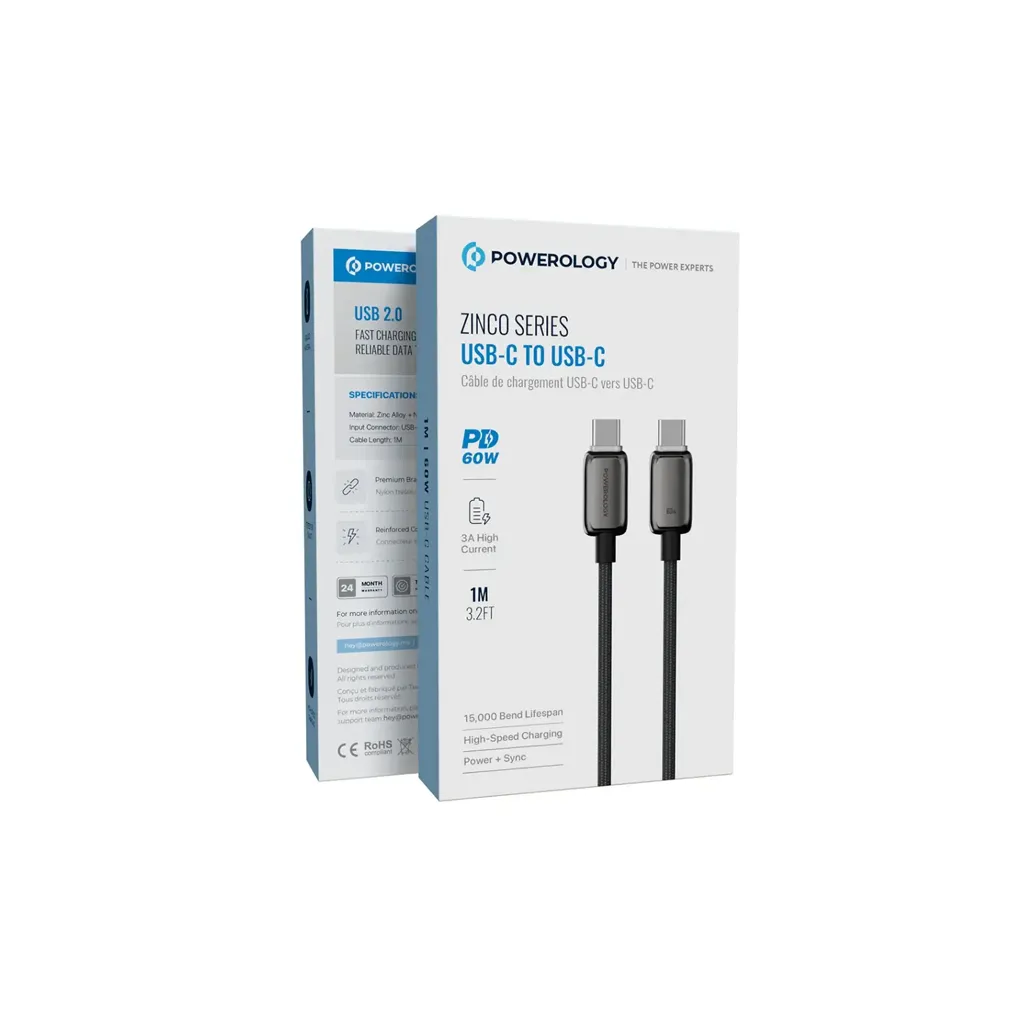 Powerology Zinco 60W USB-C to USB-C charging cable Dark Gray 4.webp