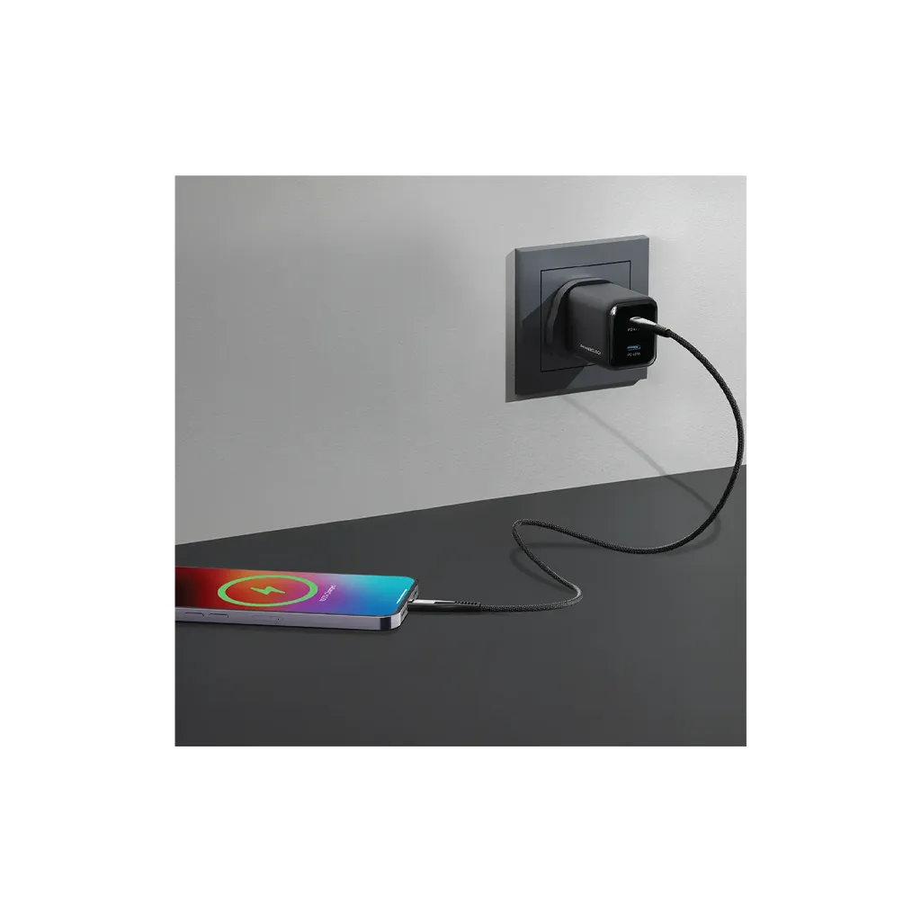 Powerology Volt-X 45W Dual-Port Wall Charger black color 2.webp