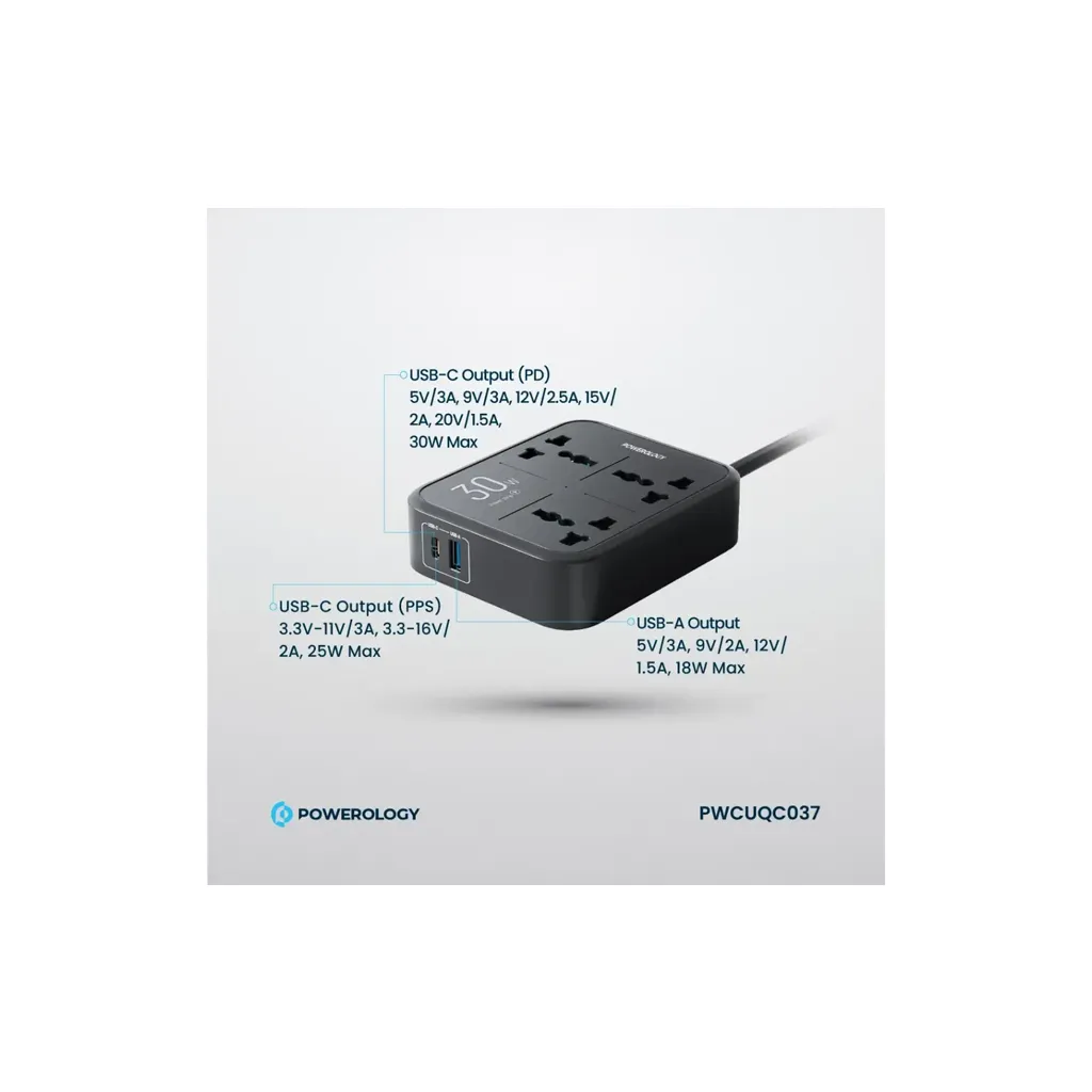 Powerology Power Strip 3250W Black color 2.webp