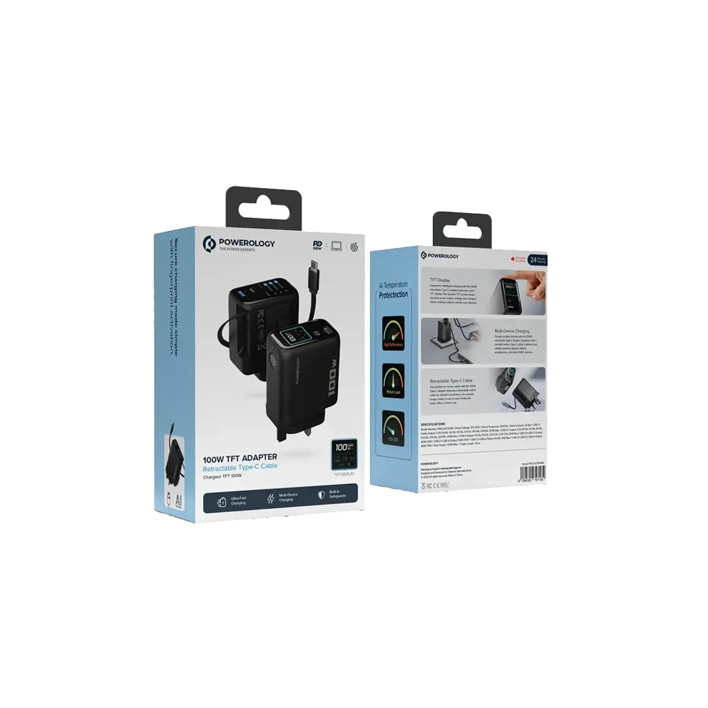 Powerology 100W TFT Adapter with Retractable Type-C Cable 3.webp