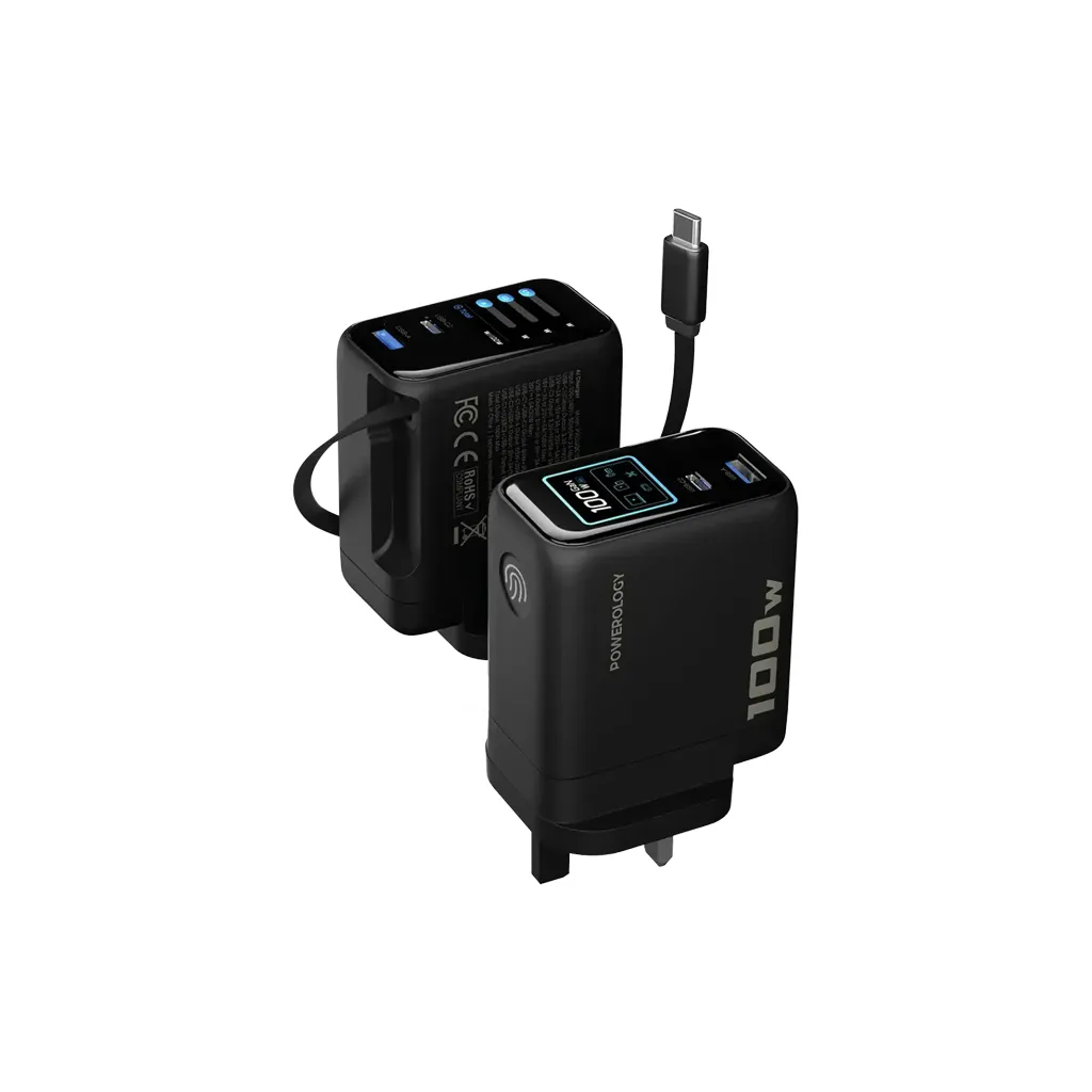Powerology 100W TFT Adapter with Retractable Type-C Cable 2.webp