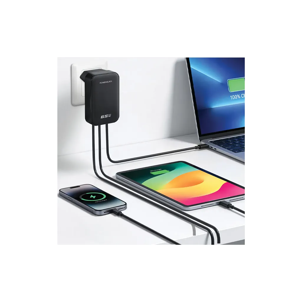 Powerology Crab 65W Foldable EU GaN Charger - Black color 2.webp
