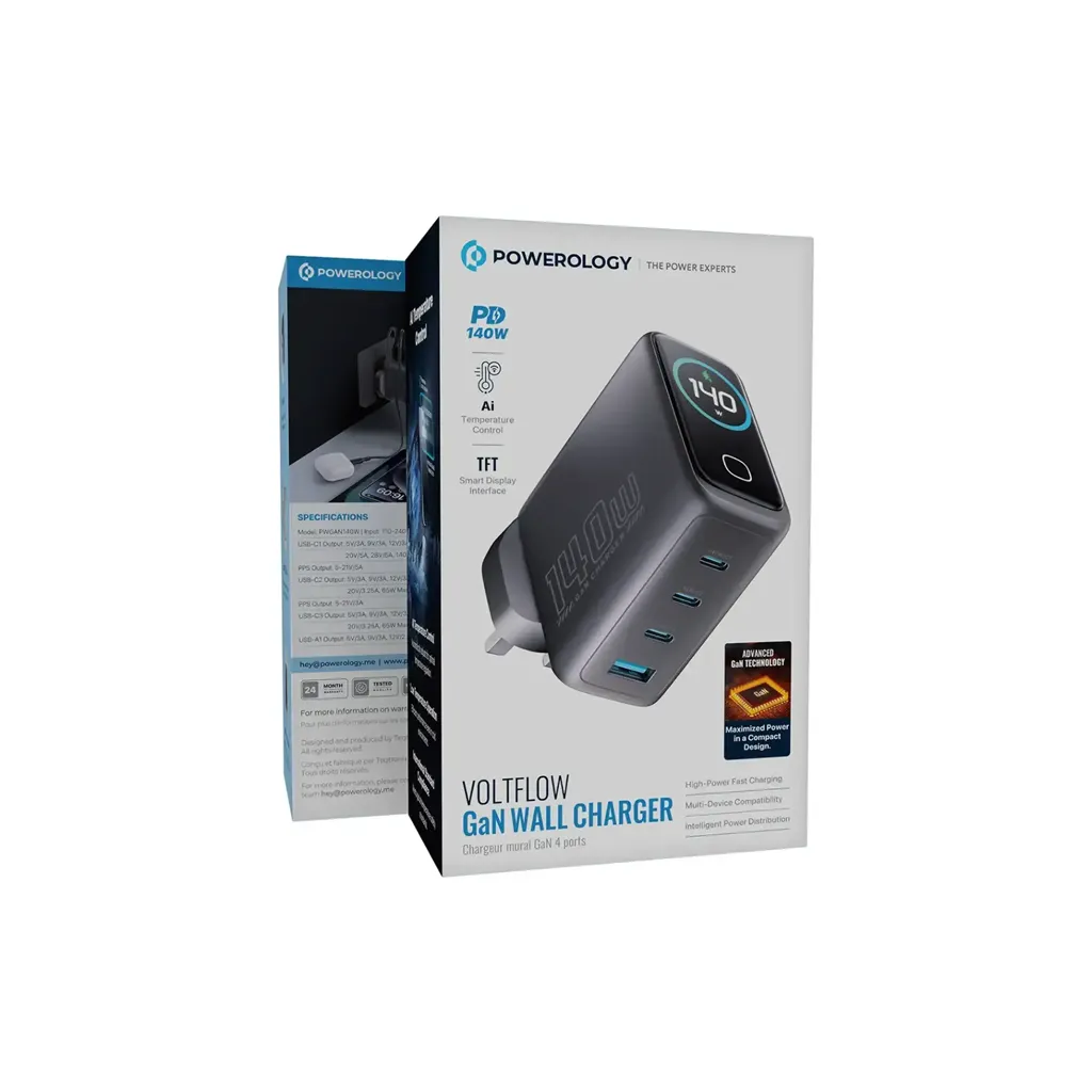 Powerology Voltflow GaN Wall Charger PD 140W black color 4.webp