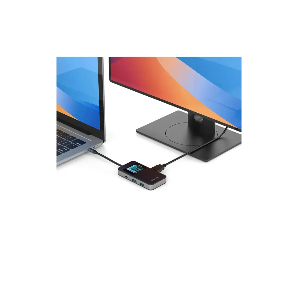 Porodo 6-In-1 Multi-Port USB-C Hub with Smart Digital Display - Gray 5.webp