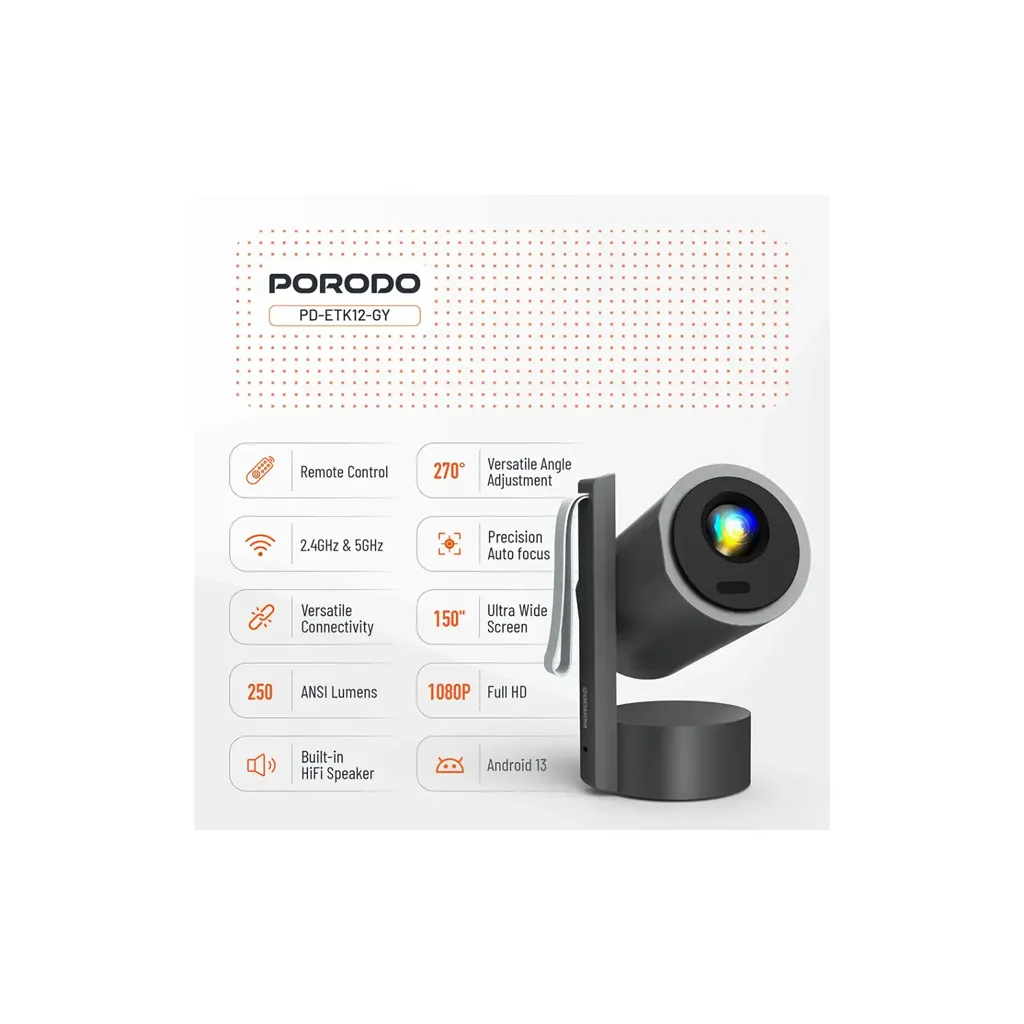 Porodo Premiere 65W 3_ Portable Smart Projector grey color 3.webp