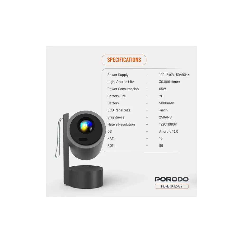 Porodo Premiere 65W 3_ Portable Smart Projector grey color 2.webp