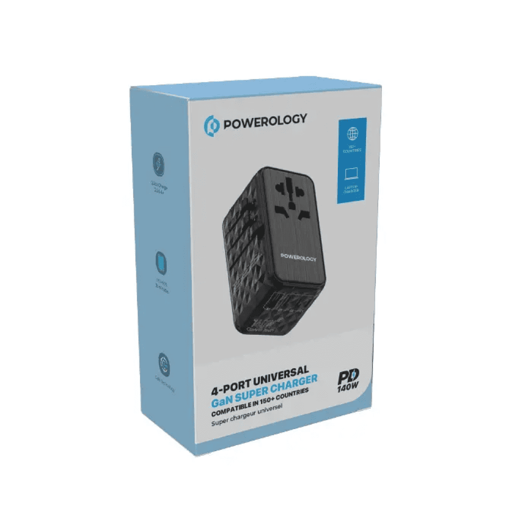Powerology Universal Adapter 140W X2 Type C port and X2 USB A 15W port
