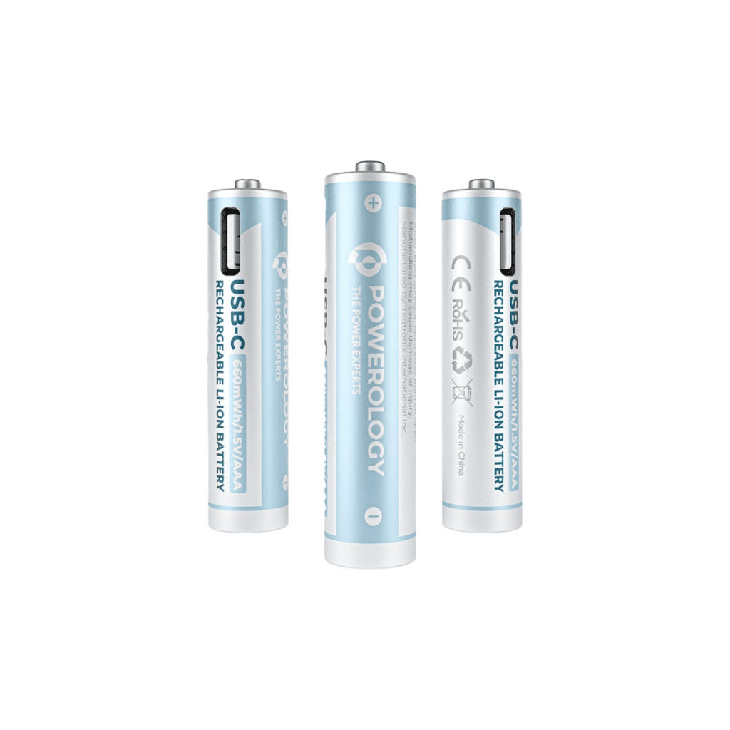 Powerology 1.5V Type-c Rechargeable Lithium-ion Battery AAA Battery 660mWh 4pcs Per Pack