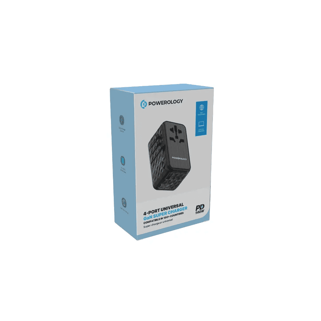Powerology Universal GaN Super Charger 100W X2 Type C port and X2 USB A 15W port