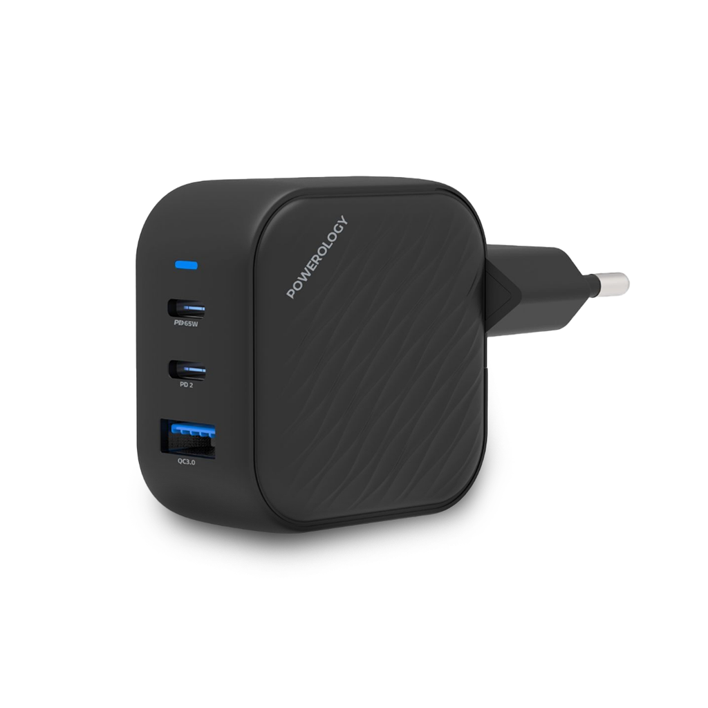 Powerology 65W 1*QC 36W USB-A and 2*USB-C Ports GaN PD Wall Charger