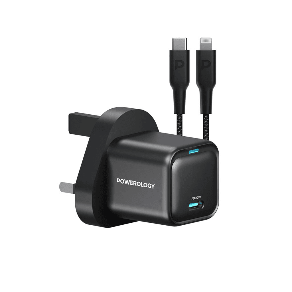 Powerology 20W Single C Port PD Charger UK with Type C to Lightining MFI 27W cable