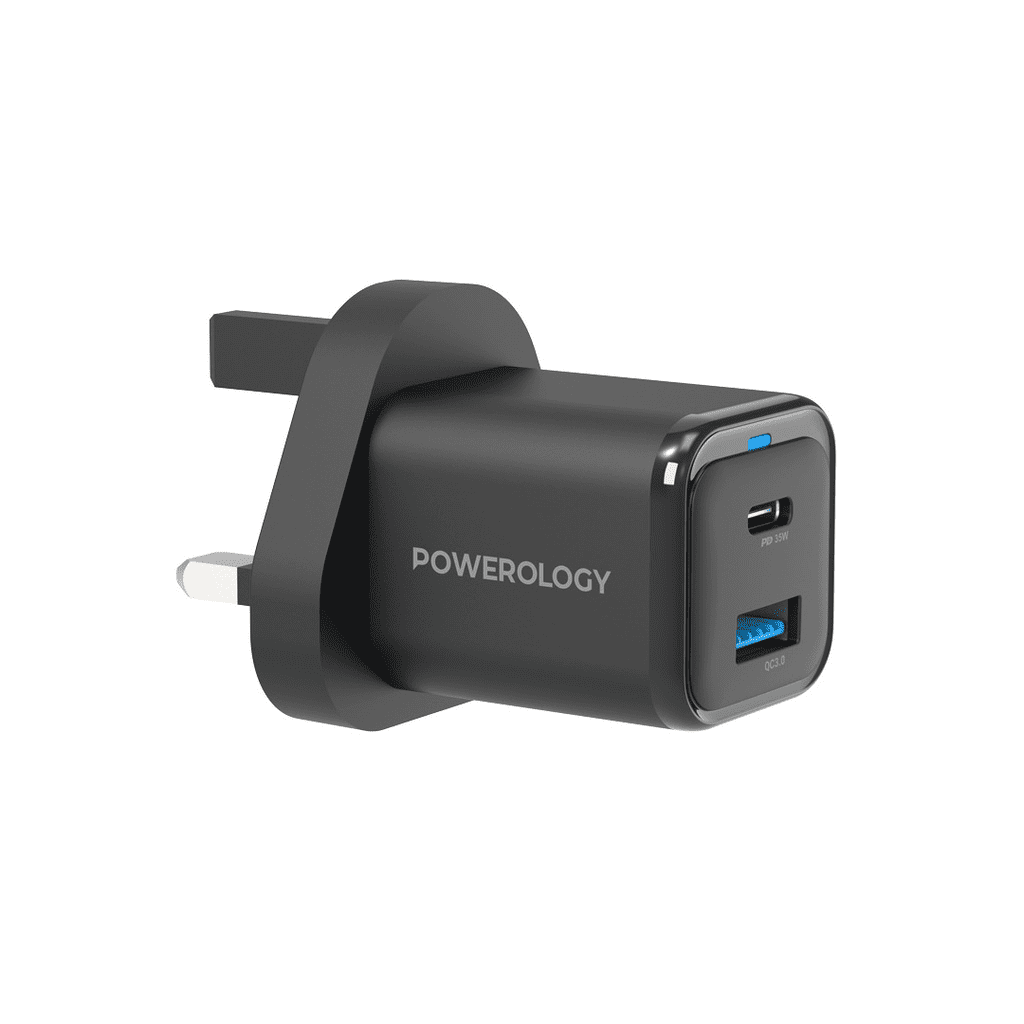 Powerology 35W Super Compact Quick Charger with braided USB C to Lightning Cable