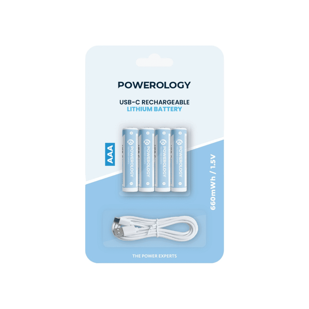 Powerology 1.5V Type-c Rechargeable Lithium-ion Battery AAA Battery 4pcs Per Pack
