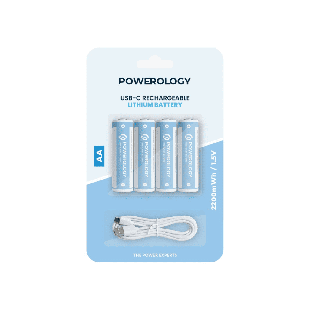 Powerology 1.5V Type-c Rechargeable Lithium-ion Battery AA Battery 4pcs per Pack