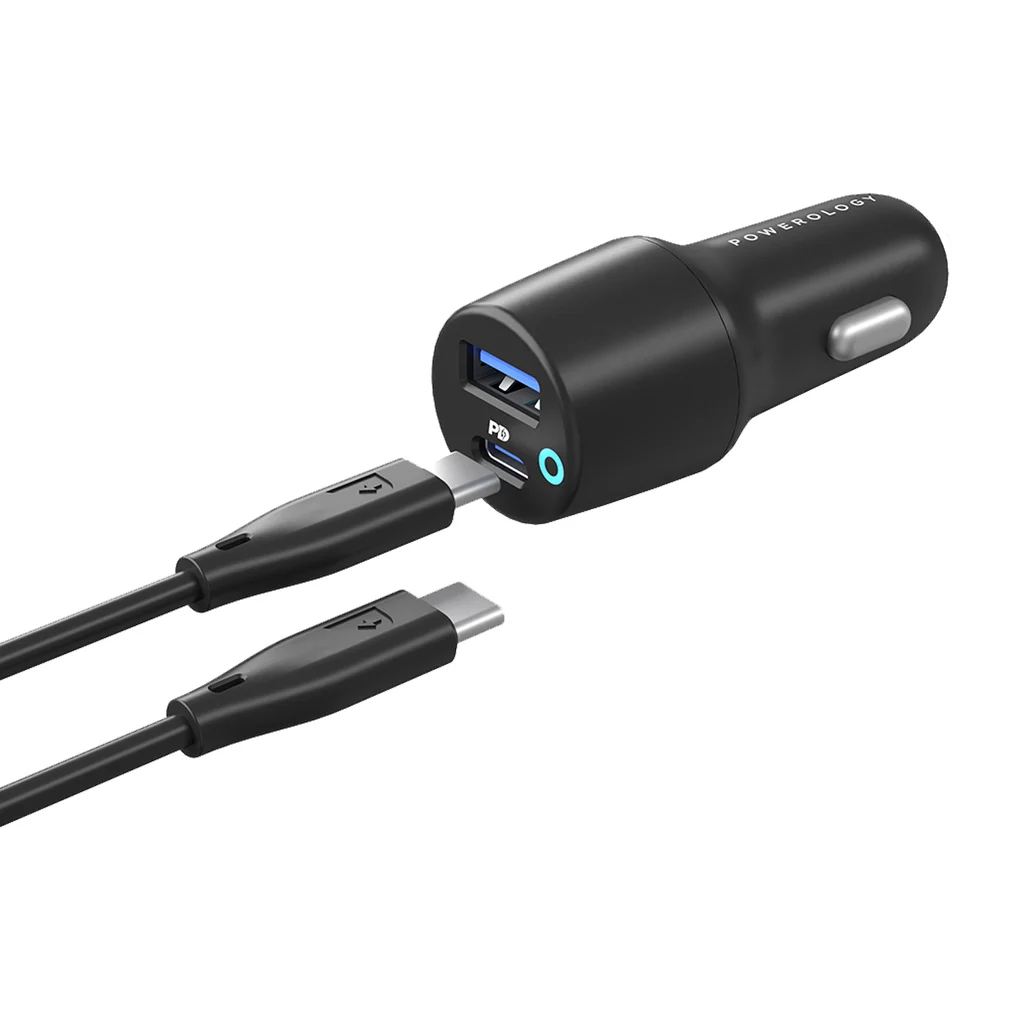 Powerology Type-C Retractable Car Charger 70W