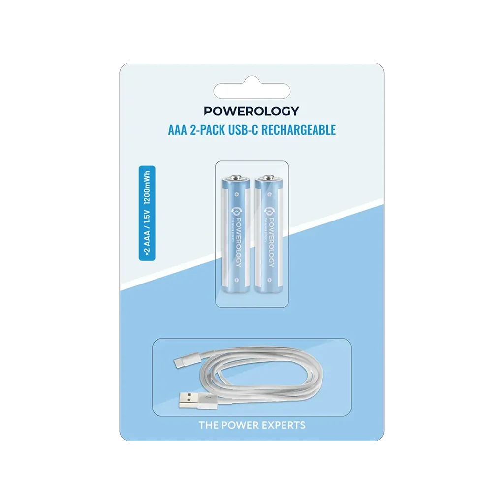 Powerology 2-Pack USB-C Rechargeable Batteries