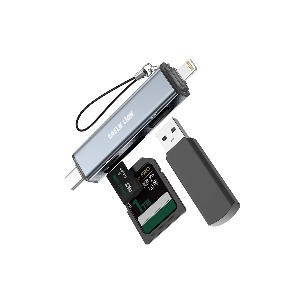 Green Lion 3 in 1 Card Reader with USB-C & Lightning Connectivity