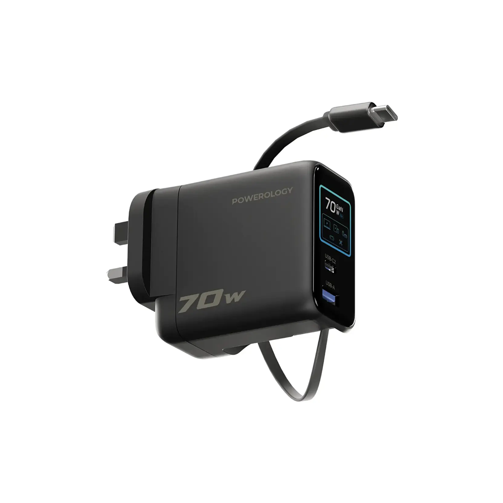 Powerology 70W TFT Adapter with Retractable Type-C Cable