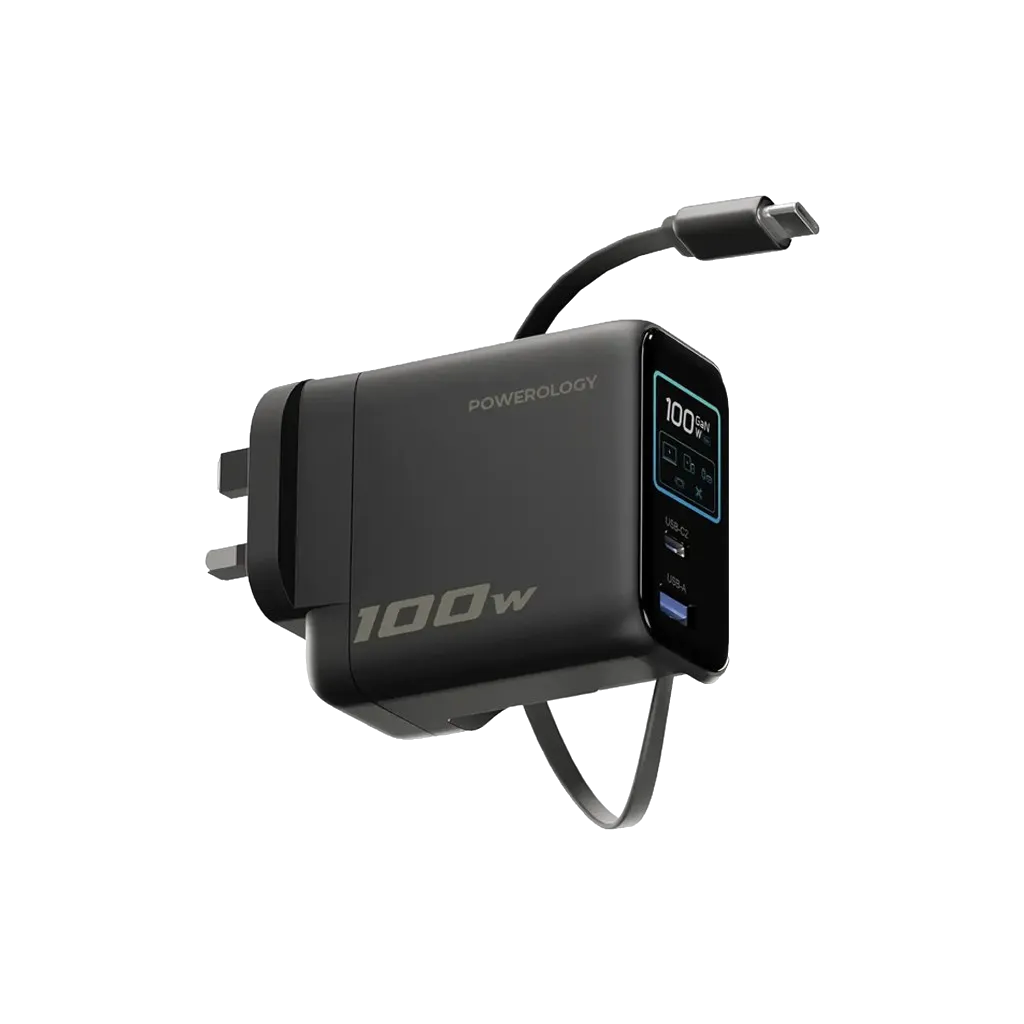 Powerology 100W TFT Adapter with Retractable Type-C Cable