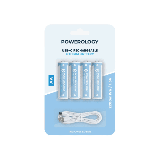 Powerology 1.5V Type-c Rechargeable Lithium-ion Battery AA Battery 4pcs per Pack