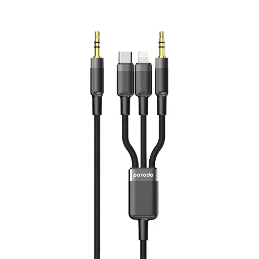 Porodo 3 in 1 Aux 3.5 to 3.5+C+Lightning Cable